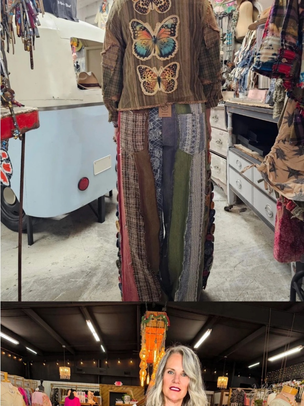 Patchwork Wide Leg Stripe Pants in Multi-Color - A Rare Bird - Picture 2 of 4